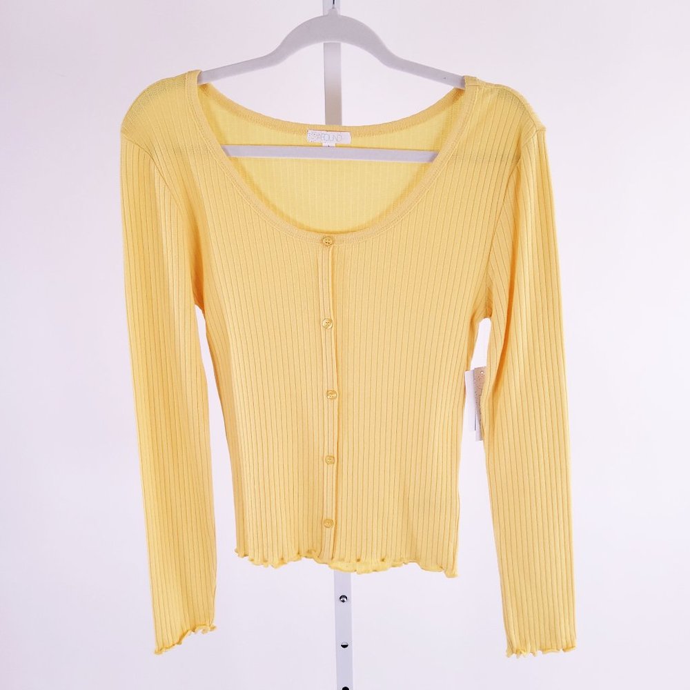 New Abound Long Sleeve Lettuce Edge Pajama Top Yellow Bamboo Size Small